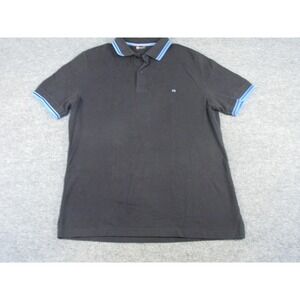 Highstil Men Slim Fit Polo Black Blue Striped‎ Collar Short Sleeve Size M #2029